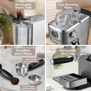 Ý 20 bar ulka bơm thép không gỉ màu đen nhà ở Espresso Máy pha cà phê với sữa Frother hơi nước - Product Image 5