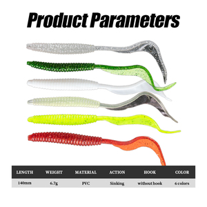 Leurres souples en plastique 6 couleurs 140mm 6.7g PVC coulants avec attractant, appât artificiel souple à grande lame et queue bouclée <span class=keywords><strong>pour</strong></span> <span class=keywords><strong>le</strong></span> bar - Product Image 2