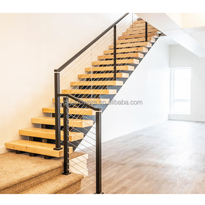 Chất Lượng Tốt Nhà Máy Mới Nhất Thiết Kế Cầu Thang Lan can Trong Nhà Hidden Ánh Sáng Dải Cầu Thang Bằng Gỗ Treads Thẳng Chùm Thép Cầu Thang - Product Image 4