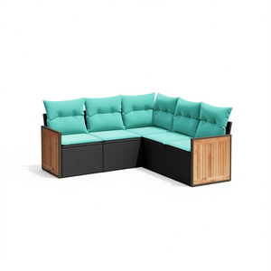 Ensemble de canapés de patio en polyrotin noir pour 5 personnes, mobilier d'extérieur avec coussins, design moderne, style contemporain - Product Image 1