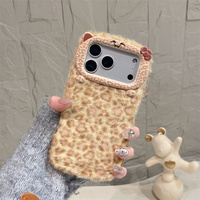 Funda de Teléfono Móvil de Felpa con Diseño de Leopardo de Dibujos Animados y Lazo para Orejas, para iPhone 17 16 15 14 13 Pro Max, Linda Funda Trasera 3D de Tela con Gato