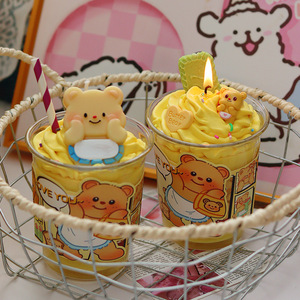 Candela Aromaterapica Artigianale con Stampa Cartoon Orsetto Carino, a Forma di Tazza <span class=keywords><strong>da</strong></span> Tè al Latte, Scatola a Sorpresa, Decorazione per Camera <span class=keywords><strong>da</strong></span> Letto, Regalo per Ragazze - Product Image 2