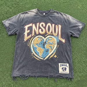 T-shirt da uomo personalizzata streetwear hip hop di alta qualità con stampa, etichetta tessuta, pesante, vintage, grafica disegnata a mano in cotone - Product Image 1