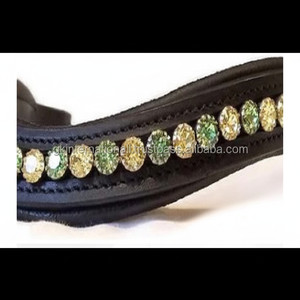 Banda de cejas de caballo de cuero negro duradero con remium suave acolchado fuerte con cristales verdes decorativos de diamantes de imitación mega Bling - Product Image 1