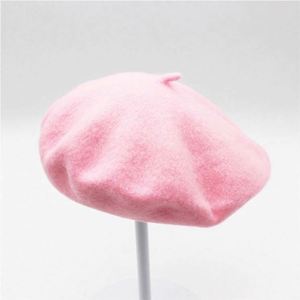 หมวกเบเร่ต์ผ้าขนสัตว์สีพื้นสำหรับผู้หญิงขายส่ง - Product Image 4