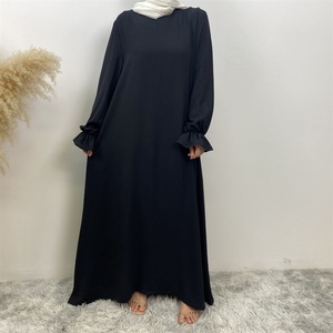 6778# Fashion New Crew Neck Hijab Dress Abaya Muslim Women <b>Summer</b> Long Dresses With Pockets - Product Image 5