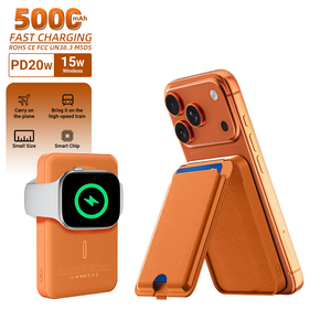 Batterie externe magnétique sans fil USB-C à charge rapide HYTO 5000 mAh avec support et porte-cartes - Product Image 1
