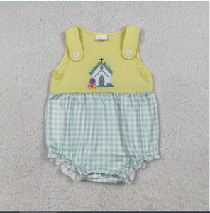 Lindo pelele amarillo de verano para bebé niña con bordado SR3704 Jesus Loves Me - Product Image 2