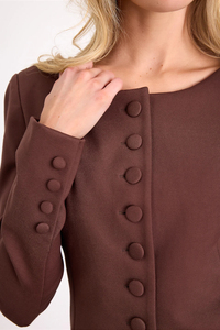 Women's Brown Square Collar <b>Blazer</b> Full Sleeve Button Front Anti-Wrinkle Solid Color Autumn Wear - Product Image 5