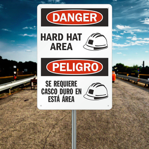 Tehlike sert şapka alanı iki dilli alüminyum işareti (İngilizce/İspanyolca) dayanıklı pas-ücretsiz şantiye tehlike uyarısı güvenlik - Product Image 6