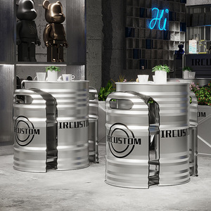 Mesa y Sillas de Bar Estilo Industrial de Metal y Hierro Antiguo Moderno con Forma de Tambor de Petróleo para Restaurantes, Bares, Centros Comerciales y Áreas de Negociación - Product Image 5