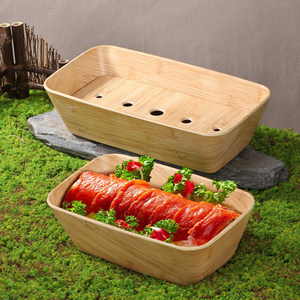 Plato de imitación de madera con asa para hot pot de carne Chaoshan, plato para pasta de camarones, caja de madera con diseño de madera para carne de barbacoa sukiyaki - Product Image 1