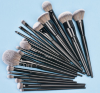Daily Queen & Mor-phe 19 pièces Pinceaux de maquillage pour fond de teint en poils nano, manche noir brillant, aspect élégant, sans perte de poils, logo personnalisé
