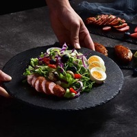 Plateau en pierre naturelle noire très vendu, planche à fromage, vaisselle personnalisée, plateau de service, assiette ronde en ardoise pour usage domestique