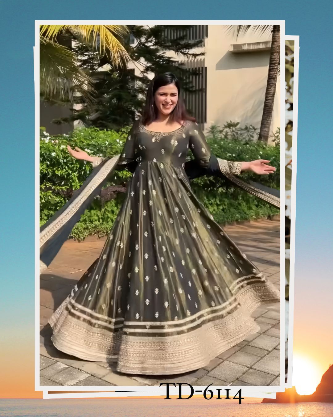 Premium Embroidered Chinon Silk Salwar Kameez Readymade Anarkali Suit With Dupatta Wholesale Islamic Clothing Women Party Wear