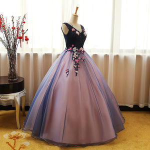 Floral Ball Gown Chiffon Dress V Neck Natural Waist Long Skirt Performance Wedding Dress Art Exam Costume - Product Image 3