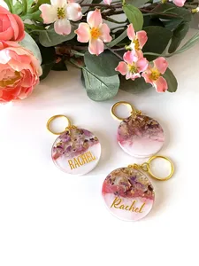 Portachiavi personalizzato con fiori secchi in resina borsa con nome personalizzato portachiavi accessori regalo <span class=keywords><strong>per</strong></span> <span class=keywords><strong>lei</strong></span> - Product Image 5