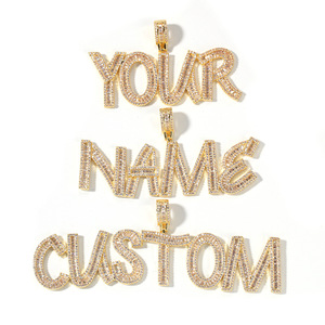 Pendentifs HipHop en zircon doré, 26 lettres de l'alphabet en diamant, lettres a b c d e f <span class=keywords><strong>g</strong></span> <span class=keywords><strong>h</strong></span> i j k l m n <span class=keywords><strong>o</strong></span> p q r s t u v w x y z pour colliers - Product Image 1