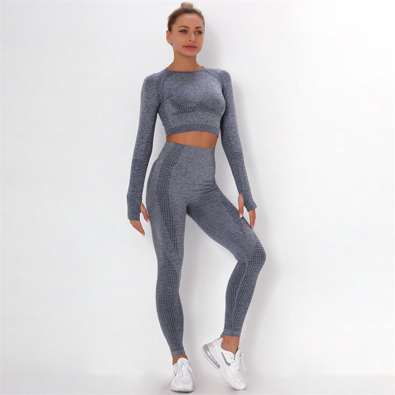 Fashion Modern Breathable Workout Clothing Women Active Wear Yoga Set 7 colors Long sleeve