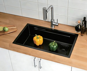 Fregadero de Cocina Nano Negro de Borde Estrecho 760x420mm, Acero Inoxidable SUS304 de Doble Nervadura, Tazón Único, Grifo Extraíble Incluido - Product Image 2