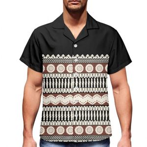 Camicie in Spandex e Poliestere 2024, Stampa Floreale Tribale Polinesiana <span class=keywords><strong>Marrone</strong></span> e Bianca Fiji Tonga, <span class=keywords><strong>Camicia</strong></span> da Bowling Personalizzata da <span class=keywords><strong>Uomo</strong></span> con Maniche e Bottoni - Product Image 2