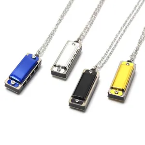 4 Hole 8 Tone Metal Mouth Organ Metal Necklace Harmonica Musical Instrument Mini Harmonica Children Musical Instruments Toy