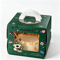 Boîte à pâtisserie en carton imprimé, boîte à gâteau d'anniversaire avec fenêtre transparente en PET, poignée portable, emballage pour desserts, emballage cadeau pour les fêtes