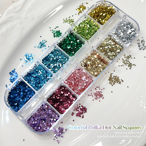 Missgooey Paillettes à ongles colorées à pois, couleurs mélangées, flocons de paillettes ronds pour la décoration des ongles, commande en gros, OEM - Product Image 3