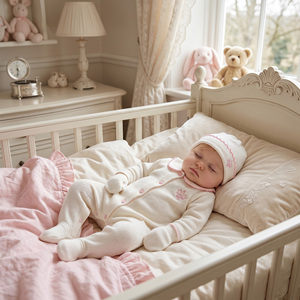 Pigiama Intero Personalizzato in Viscosa di Bambù Organico 40S Bianco per Neonata, Tutina con Piedini per Bambina da <span class=keywords><strong>9</strong></span> a 12 <span class=keywords><strong>Mesi</strong></span>, Set Pigiama Tutina - Product Image 3