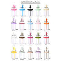 Nouvelle tasse réutilisable écologique de 540 ml, style américain, en Tritan, avec paille, pour thé au lait, café, multicolore, portable, transfrontalier