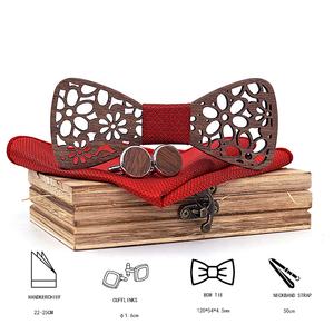 Coffret cadeau pour hommes à bas prix avec <span class=keywords><strong>nœud</strong></span> <span class=keywords><strong>papillon</strong></span> en <span class=keywords><strong>bois</strong></span> creux et poche pour boutons de manchette carrés - Product Image 2