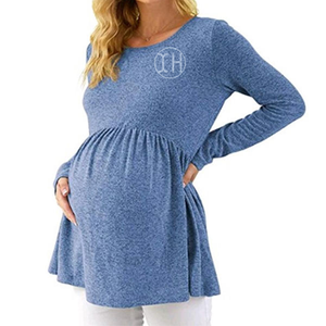 Hauts de maternité personnalisés doux et respirants de style européen à manches longues, avec ourlet évasé plissé, <span class=keywords><strong>t</strong></span>-shirts décontractés pour la <span class=keywords><strong>grossesse</strong></span> printemps-é<span class=keywords><strong>t</strong></span>é - Product Image 5