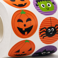 Autocollants personnalisés en rouleau, imperméables, en PP, autocollants CMYK/ Halloween, citrouille, araignée, chauve-souris, monstre, pour sacs de bonbons, cadeaux
