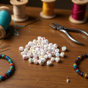 Perline Ilan Abalorios bianche da 8 mm con lettere colorate per la creazione di gioielli - Product Image 3