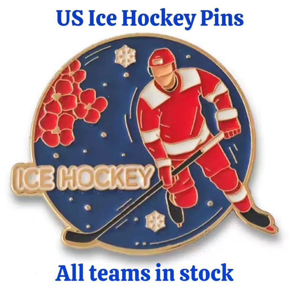 New Arrival Metal Brooch Pin Wholesale Us Ice Hockey Team Polished Iron Collar Badge Pin Printing Sports Souvenir Pins For Caps