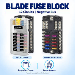 Bloque de Fusibles de 12 Circuitos con Bus Negativo y Cubierta Transparente, Panel de Fusibles de 32V DC 100A para Barcos, Embarcaciones y Autocaravanas - Product Image 2