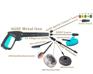 Pistol mesin cuci mobil AG05, pistol logam dengan nosel semprot dan tombak logam 140Bar, pistol air tekanan kerja