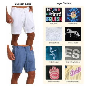 Verano estampado personalizado de alta calidad 100 algodón transpirable ligero suelto sólido playa pantalones cortos de lino de algodón en blanco para hombres - Product Image 3