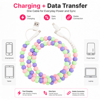 Câble de charge perlé couleur bonbon FASHLINK, cordon de chargeur USB multi-ports, câble de charge rapide Type C, cadeau tendance pour téléphone