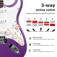 Huasheng Kit Gitar Listrik 39 Inci, Instrumen Musik Pemula Ukuran Penuh dengan Amplifier 25 Watt Ungu Metalik