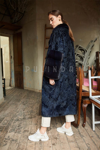 ロングカラクルスワカララムコートアストラハンファーコート、ミンクの襟と袖口付きレザージャケット、レディースシープスキンコート工場 - Product Image 4