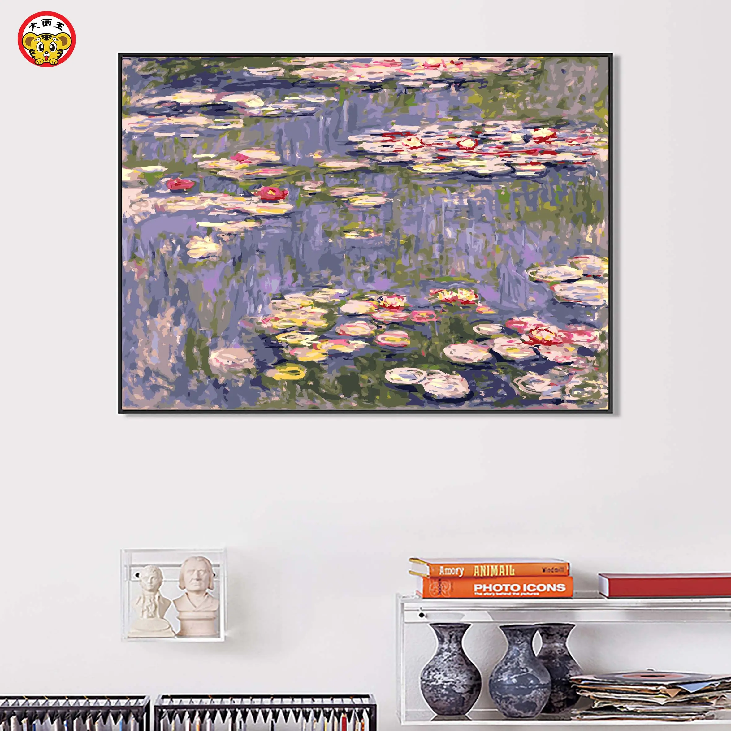 Numbers oil painting DIY hand painted pond water lily art painting Monet works fresh color decoration painting