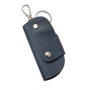 Portachiavi in Pelle Blu con Chiusura a Scatto e Gancio a Moschettone - Product Image 1
