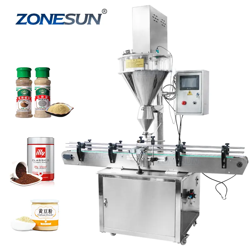 ZONESUN Tin Aluminum Can Auger Cup Automatic Coffer Dry Milk Powder Small Spice Bottle Filling Machines For Food