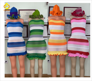 Set di Abbigliamento Donna Y2k, Abiti Casual, <span class=keywords><strong>Vestito</strong></span> a Fascia, Grazioso Abito Estivo a Righe <span class=keywords><strong>in</strong></span> Pizzo Lavorato a <span class=keywords><strong>Maglia</strong></span> Senza Maniche - Product Image 5