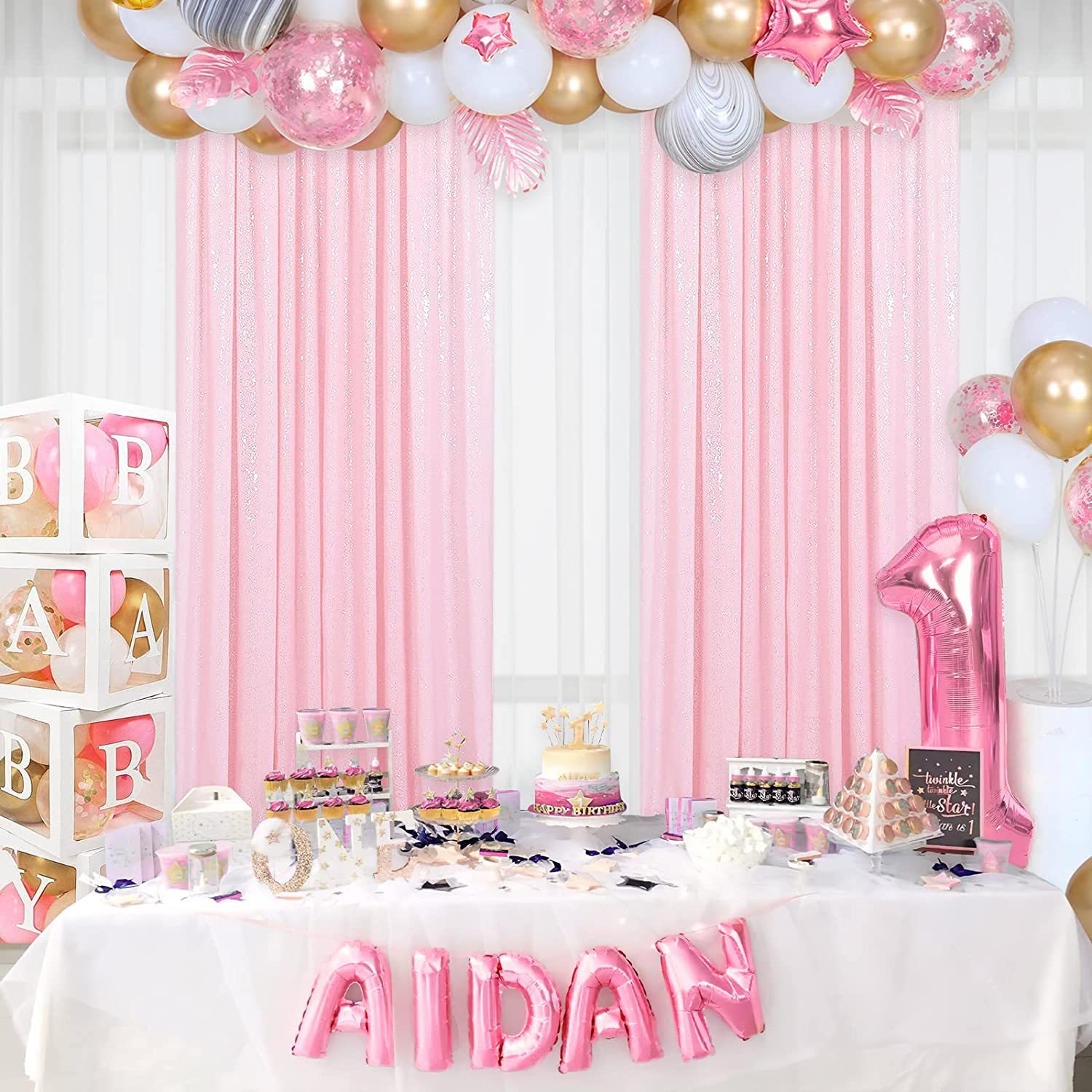 Renaiss 2x2m Paillettes d'or Rose Toile de Fond Ronde Bon Anniversaire Fond de Photographie Femme Filles Fête d'anniversaire Cake Smash Décor Familial Douche de bébé Accessoires de Studio Photo