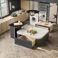 Ensemble Table Basse et Meuble TV Minimaliste Moderne en Bois, Pierre et Verre avec Rangement Mural, Écologique, Idéal pour Hôtels, Compatible Téléviseurs 65+ pouces, Installation Facile