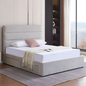 Base de Cama Tapizada en Tela Gris Claro con 2 Cajones de Almacenamiento Debajo de la Cama y Cabecera Acolchada con Diseño de Canales - Product Image 2