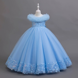 Abito da ragazza grande stile stile europeo 12 anni soffice spalle dal Design abito da sposa da ragazza fiore abito da <span class=keywords><strong>principessa</strong></span> per bambini blu - Product Image 2