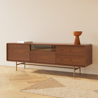 Meuble TV couleur noyer avec pieds de support Table basse en bois massif moderne combinaison sol plafond salon ménage